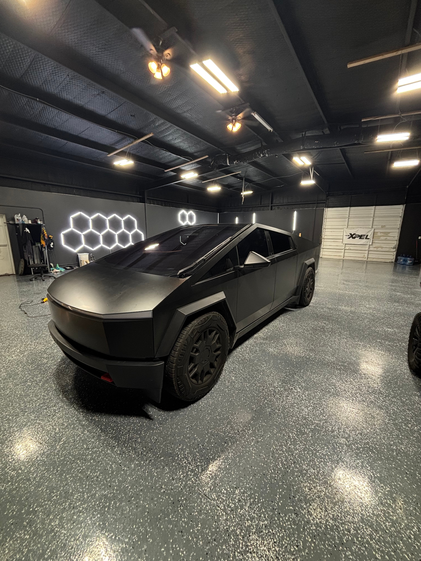 Tesla Cybertruck in Sunmasters shop bay